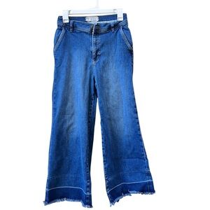 Free People High Rise Wide Leg Blue Denim Cotton Blend Jeans sz 28‎